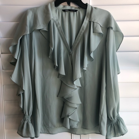mint green blouse zara